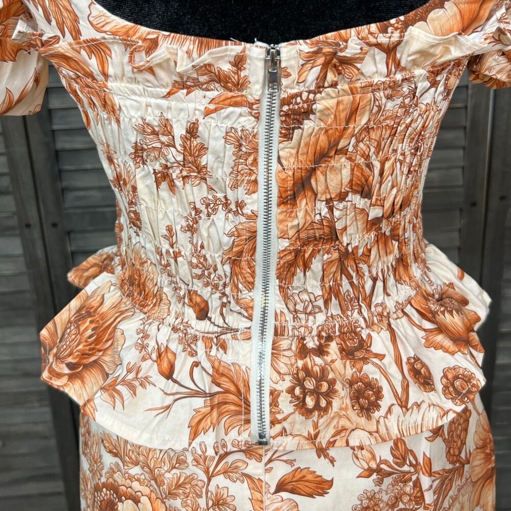 Vestique Rust Cream Floral Cotton Puff Sleeve Crop Top Mini Skirt Set M NWT - Picture 7 of 12